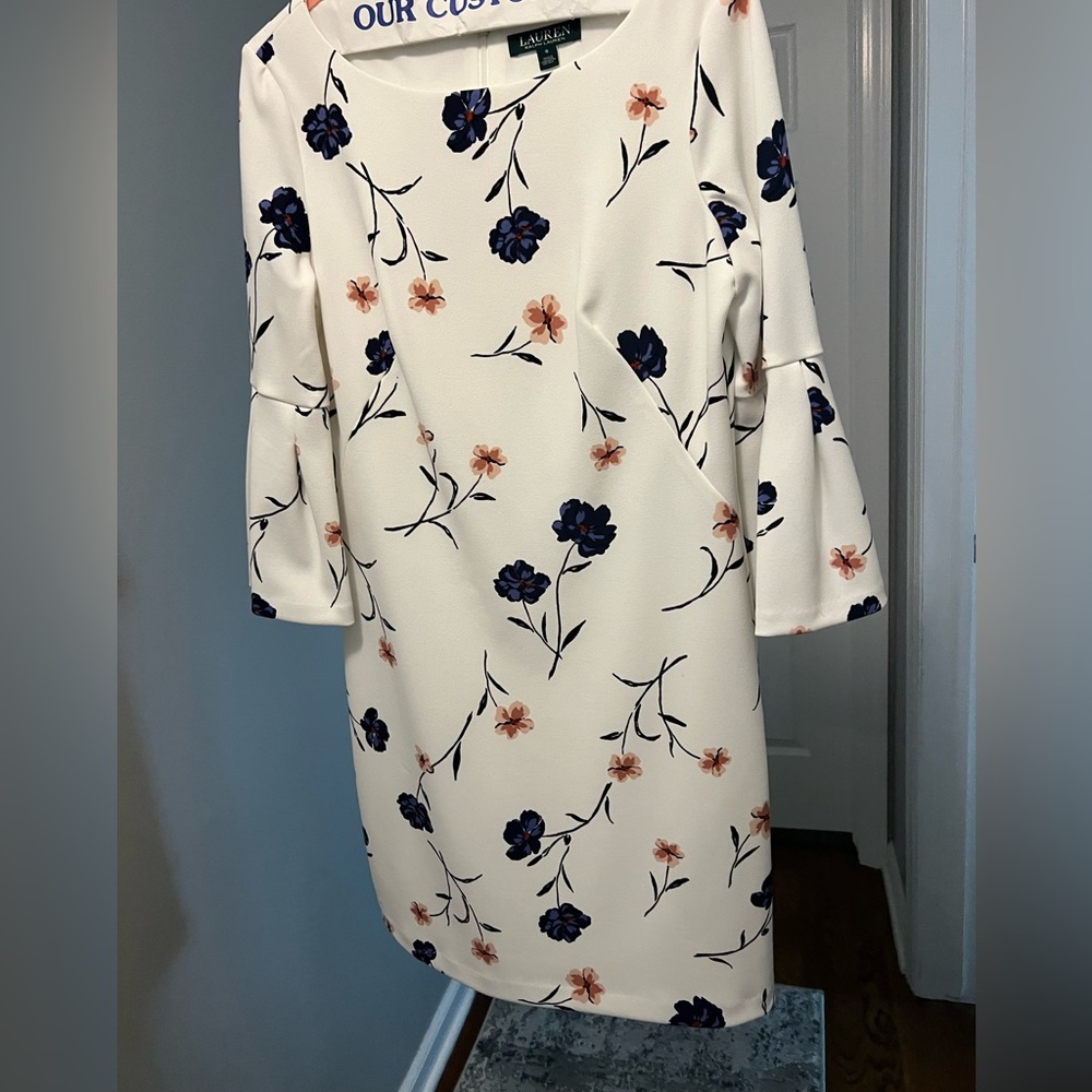 Lauren by Ralph Lauren, White Floral lined Dress, size 6
